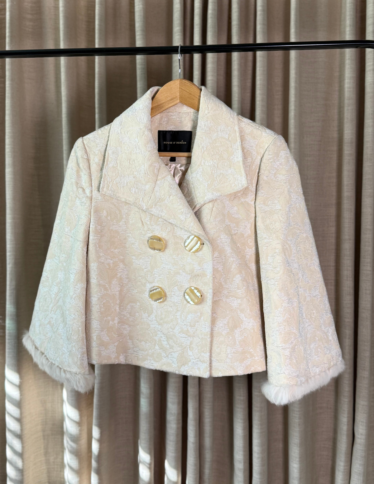 IVORY BROCADE FUR TRIM JACKET