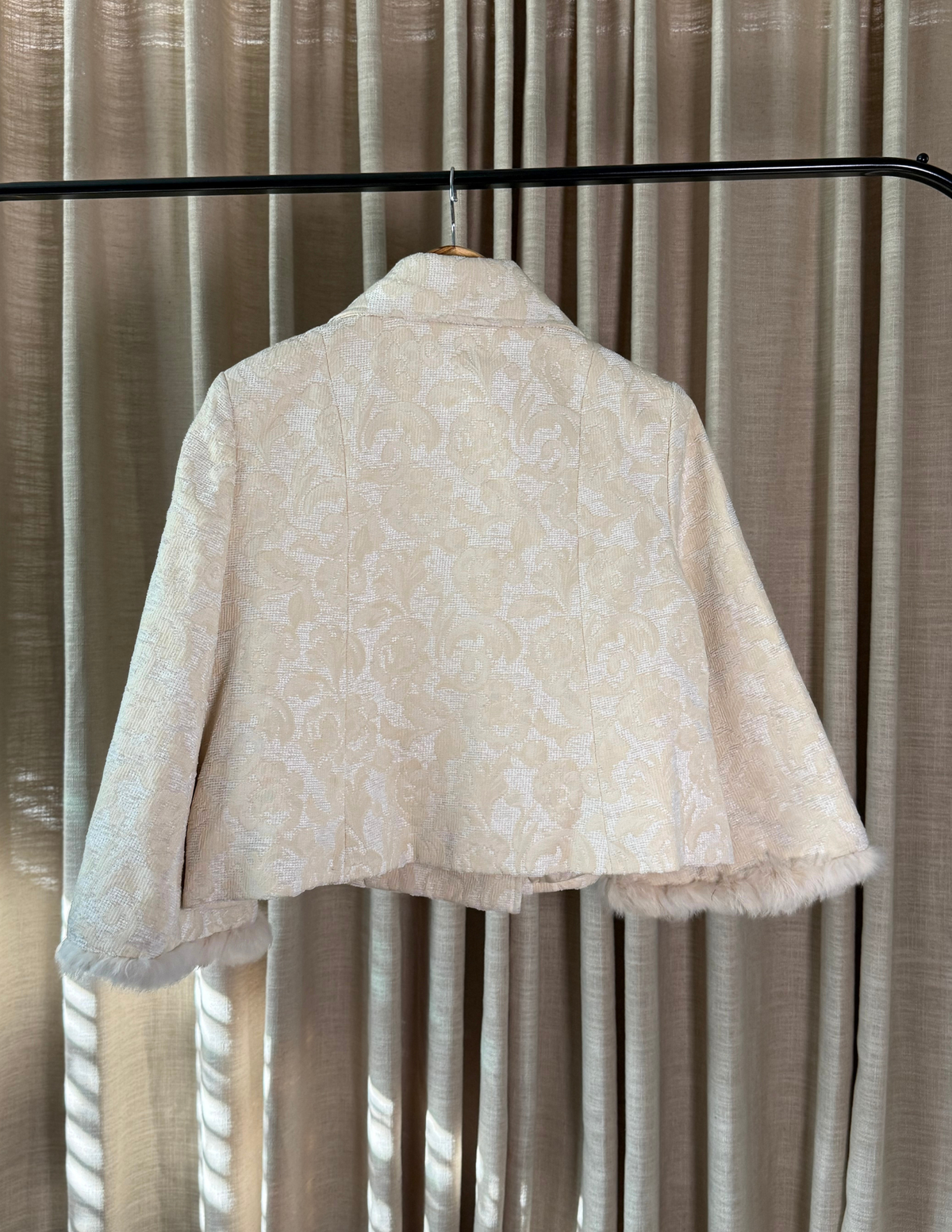 IVORY BROCADE FUR TRIM JACKET
