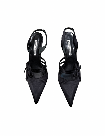 Vintage Manolo Blahnik Satin Pointed-Toe Pump