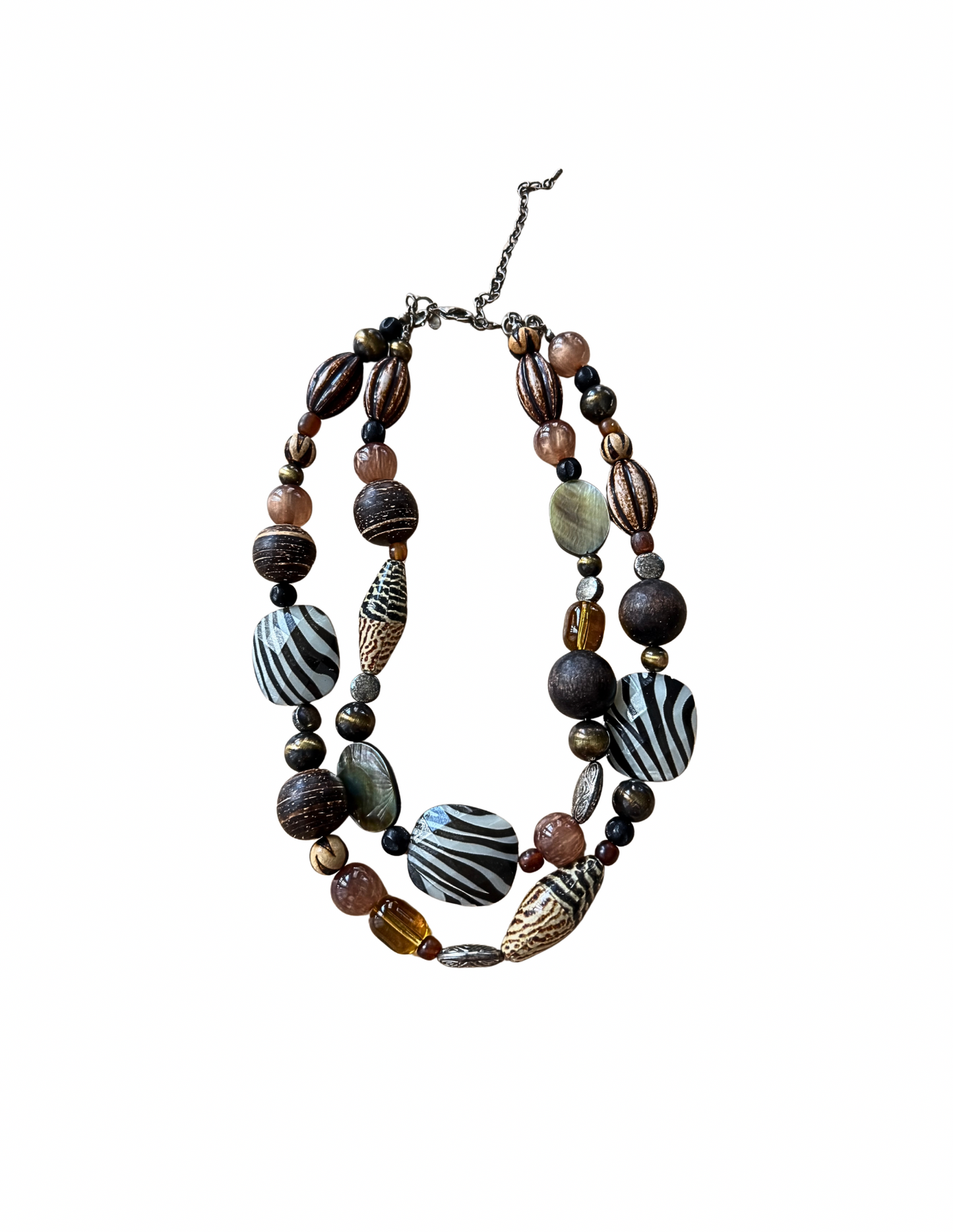TWO LAYER BEADED MULTI PRINT NECKLACE