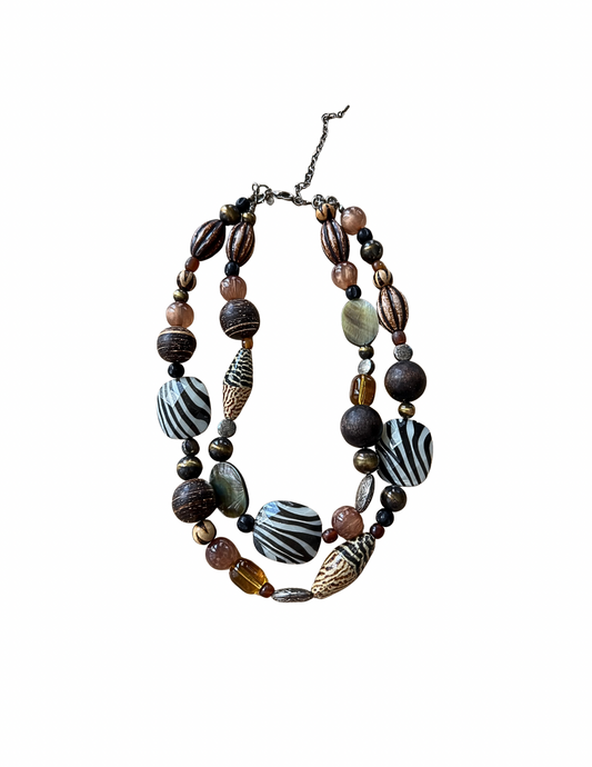 TWO LAYER BEADED MULTI PRINT NECKLACE