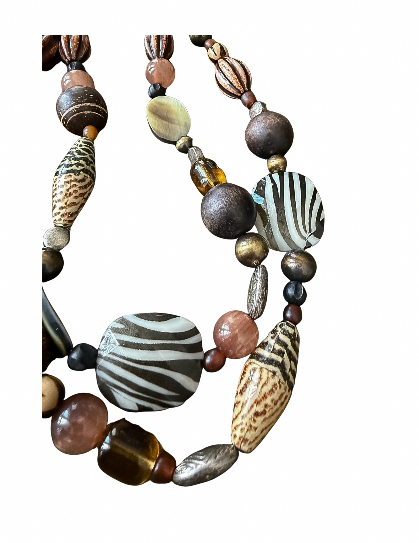 TWO LAYER BEADED MULTI PRINT NECKLACE